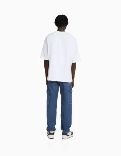 BERSHKA Jean cargo wide Bleu Fashion