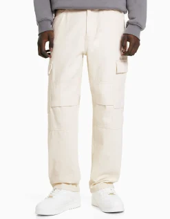 BERSHKA Jean cargo wide Écru Outlet