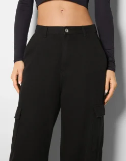 BERSHKA Jean cargo wide Kaki Store