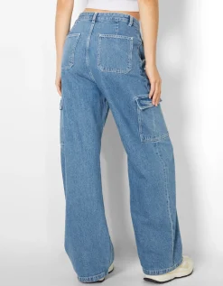 BERSHKA Jean cargo wide Kaki Clearance