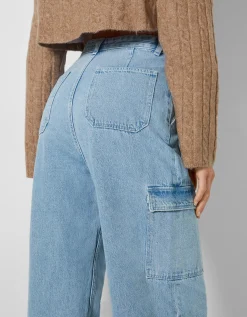 BERSHKA Jean cargo wide Kaki Store