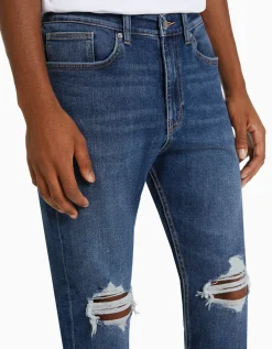 BERSHKA Jean carotte déchiré Bleu Hot