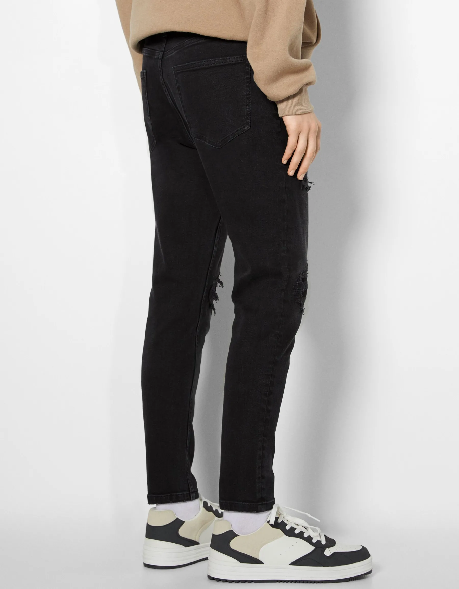 BERSHKA Jean carotte déchiré Bleu Sale