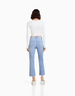 BERSHKA Jean cropped flare Bleu lavé Store