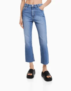 BERSHKA Jean cropped flare Bleu Cheap