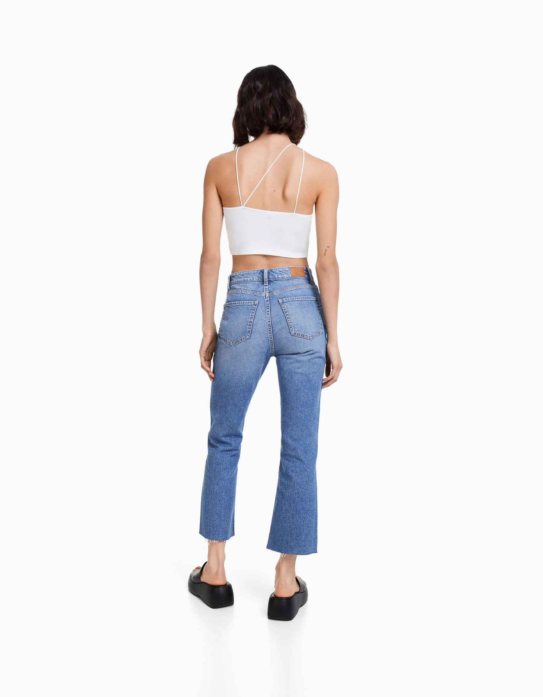BERSHKA Jean cropped flare Bleu Cheap