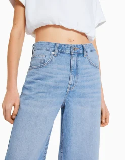 BERSHKA Jean cropped wide leg Bleu clair Best