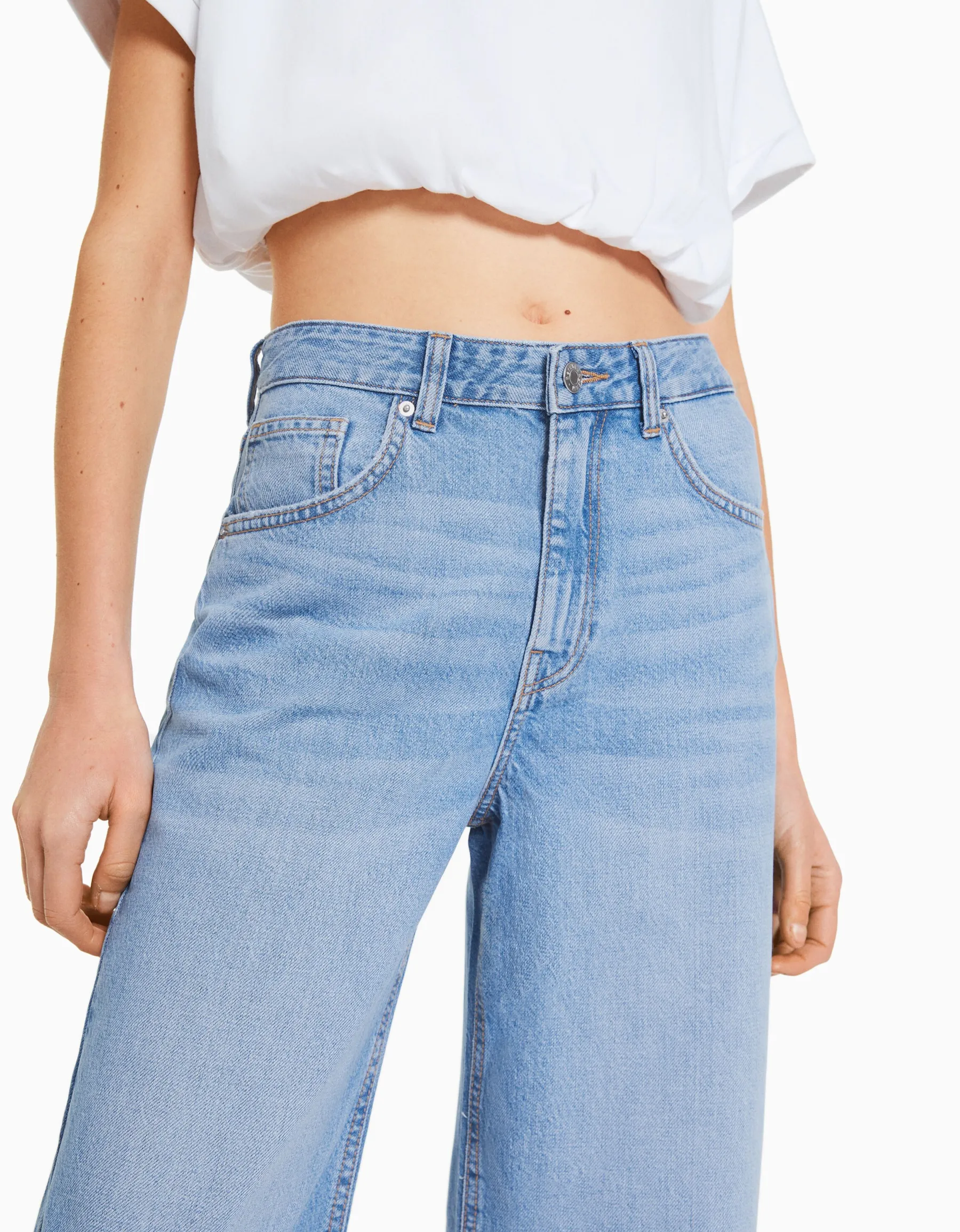 BERSHKA Jean cropped wide leg Bleu clair Best