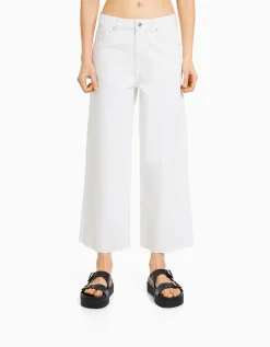 BERSHKA Jean cropped wide leg Bleu clair Cheap