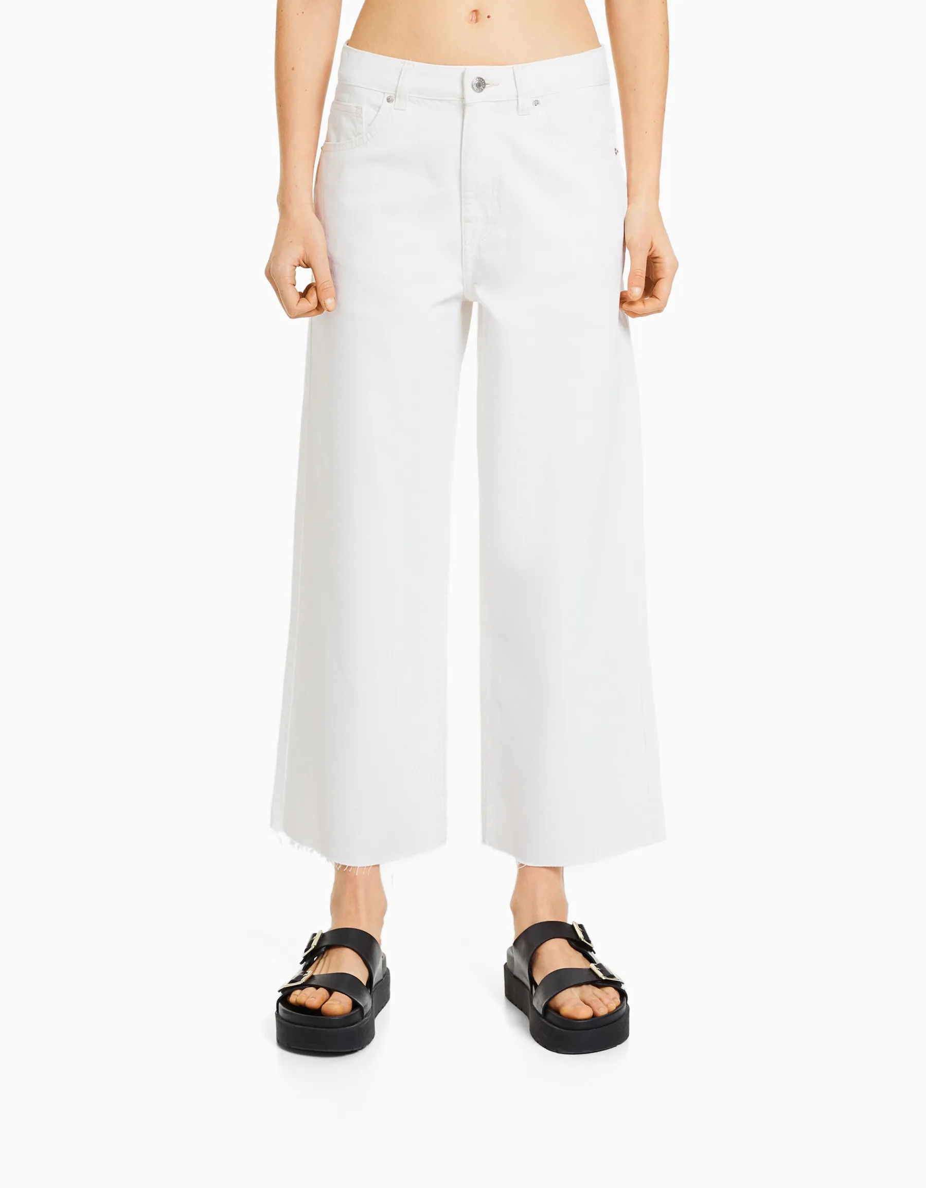 BERSHKA Jean cropped wide leg Bleu clair Cheap
