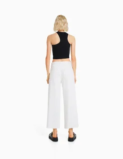 BERSHKA Jean cropped wide leg Bleu clair Cheap