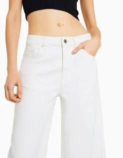 BERSHKA Jean cropped wide leg Bleu clair Cheap