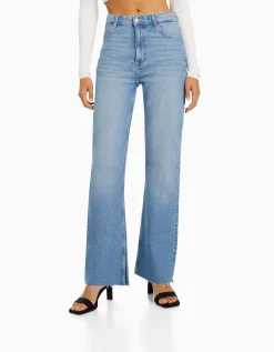 BERSHKA Jean décontracté fente latérale Bleu Best