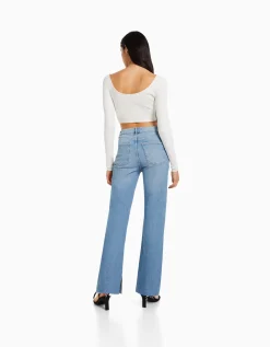 BERSHKA Jean décontracté fente latérale Bleu Best