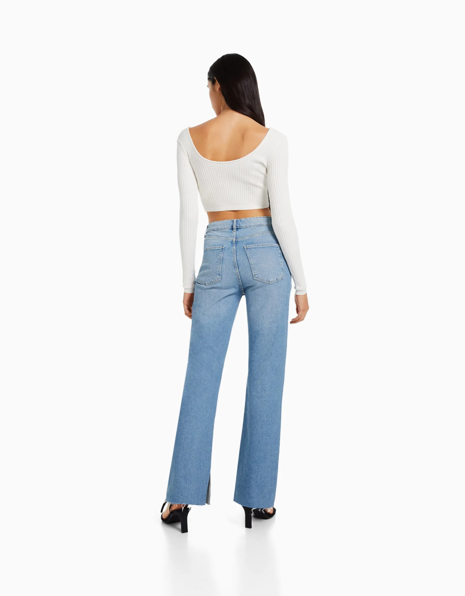 BERSHKA Jean décontracté fente latérale Bleu Best