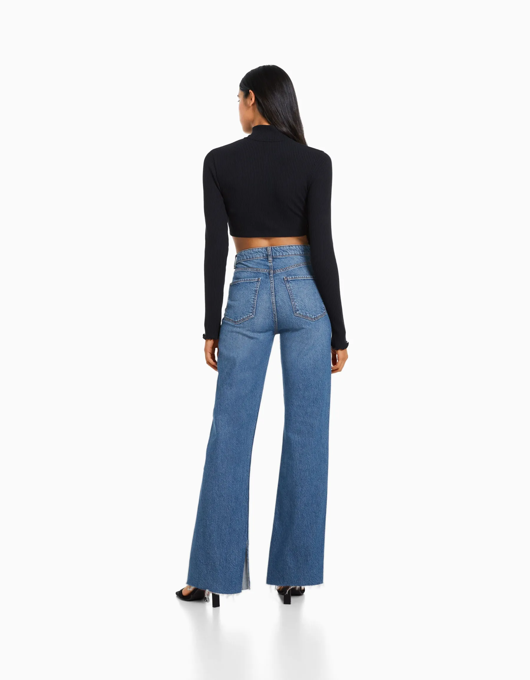 BERSHKA Jean décontracté fente latérale Bleu Fashion