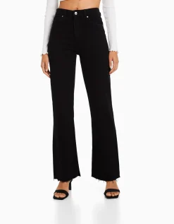 BERSHKA Jean décontracté fente latérale Noir Best