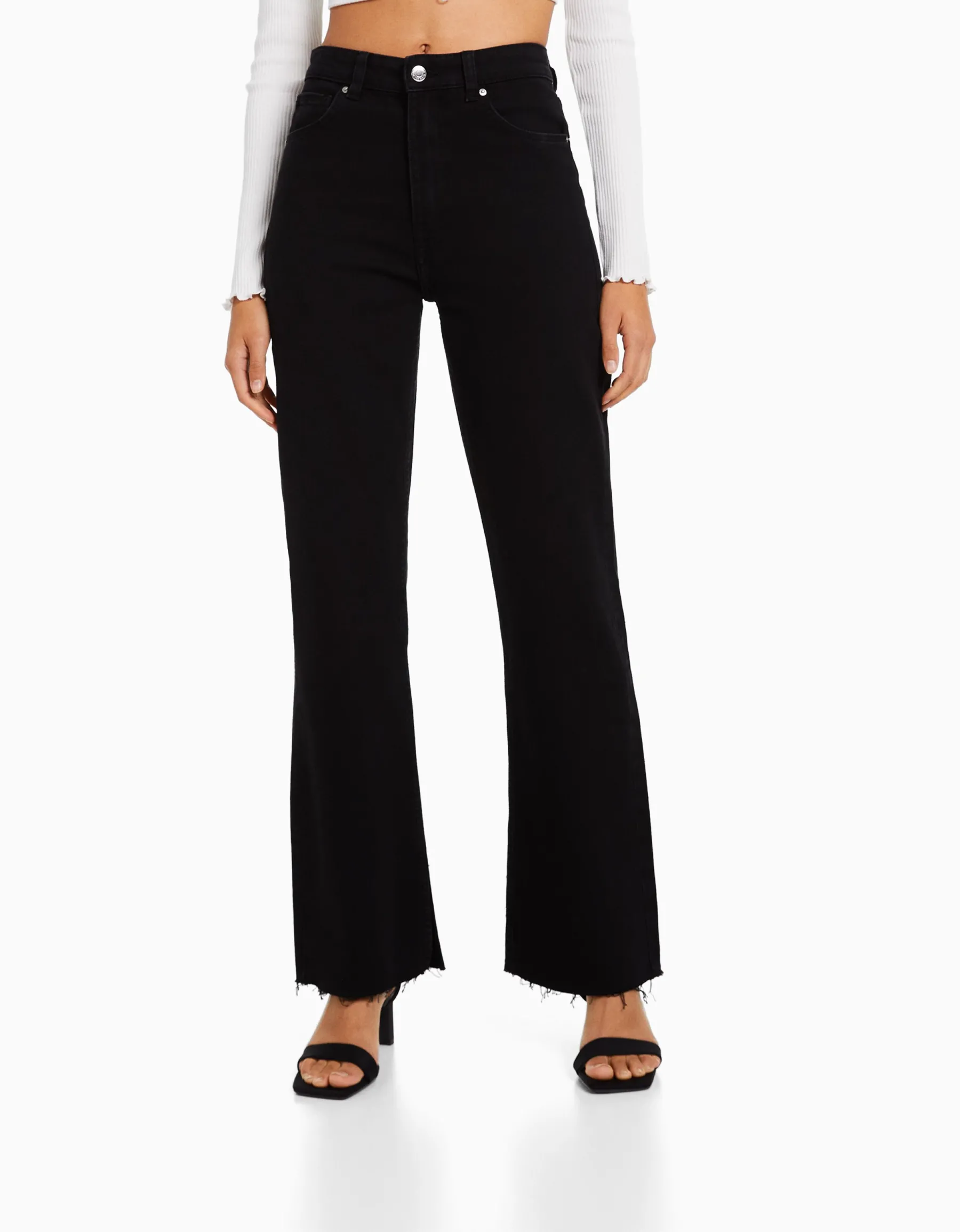 BERSHKA Jean décontracté fente latérale Noir Best
