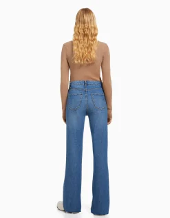 BERSHKA Jean décontracté fente latérale Bleu Cheap