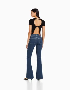 BERSHKA Jean flare Marine Hot