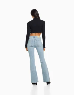 BERSHKA Jean flare Bleu lavé Discount
