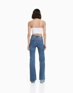 BERSHKA Jean flare Bleu Cheap