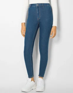 BERSHKA Jean jegging taille très haute Bleu Shop