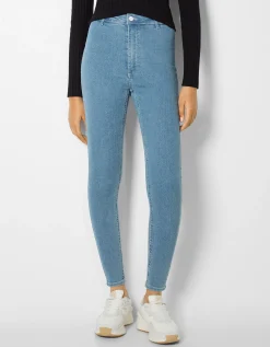 BERSHKA Jean jegging taille très haute Bleu Sale