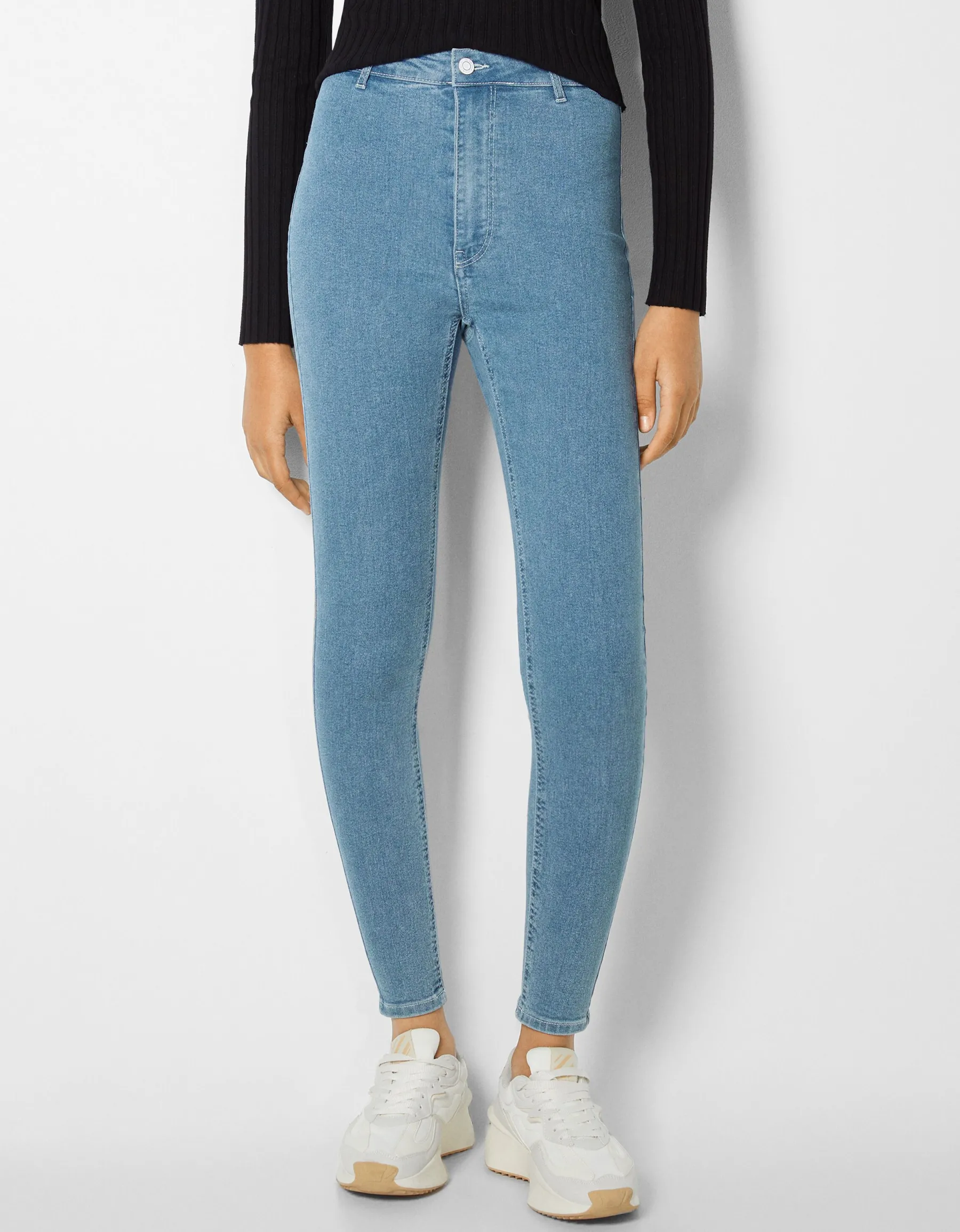 BERSHKA Jean jegging taille très haute Bleu Sale