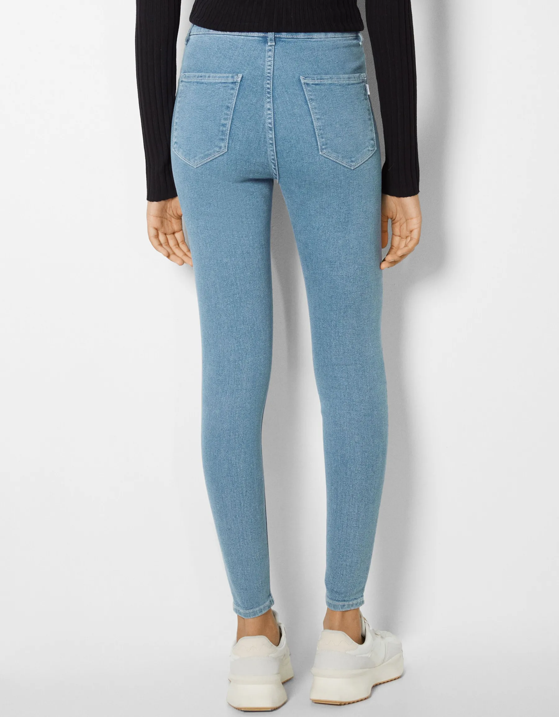 BERSHKA Jean jegging taille très haute Bleu Sale