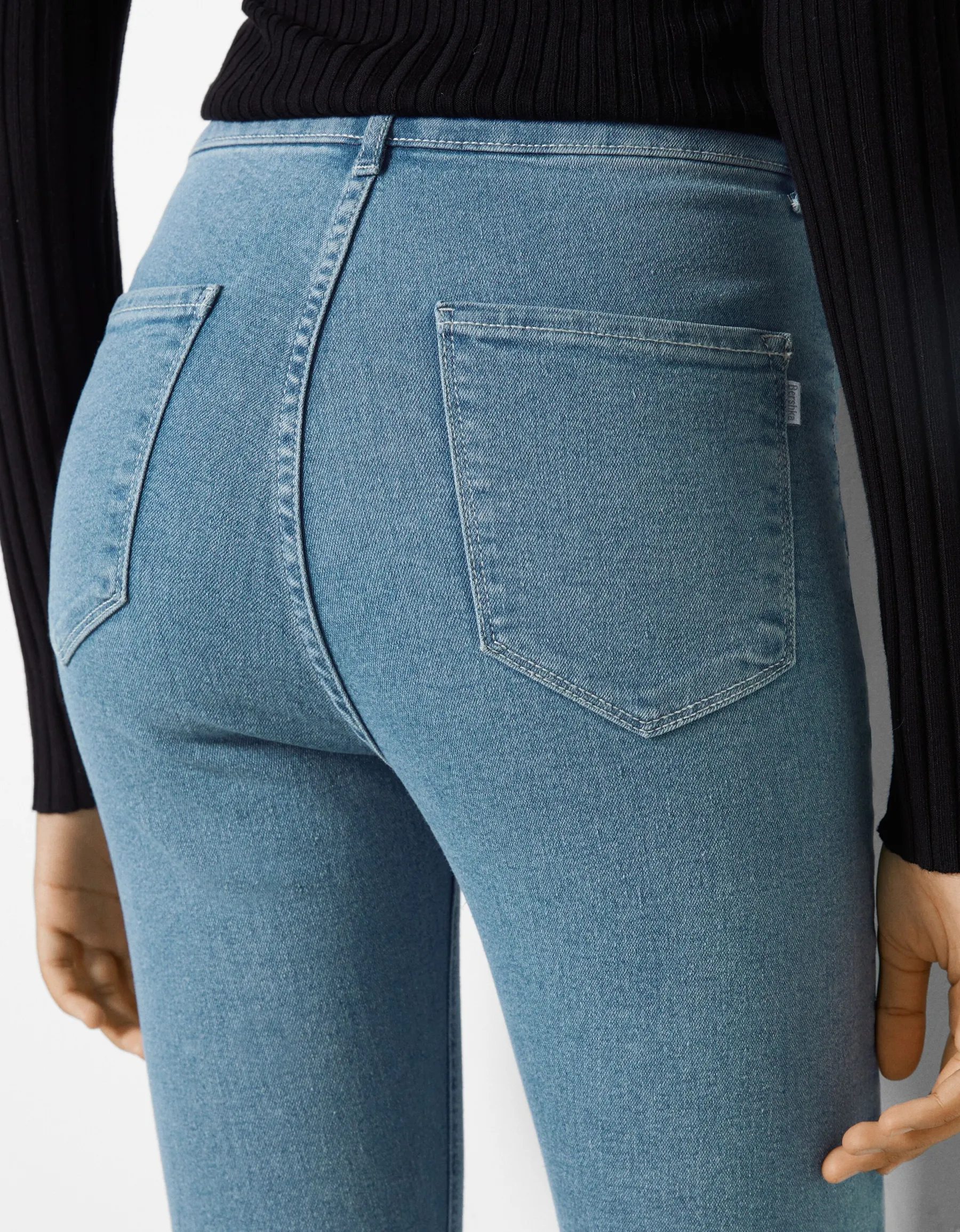 BERSHKA Jean jegging taille très haute Bleu Sale