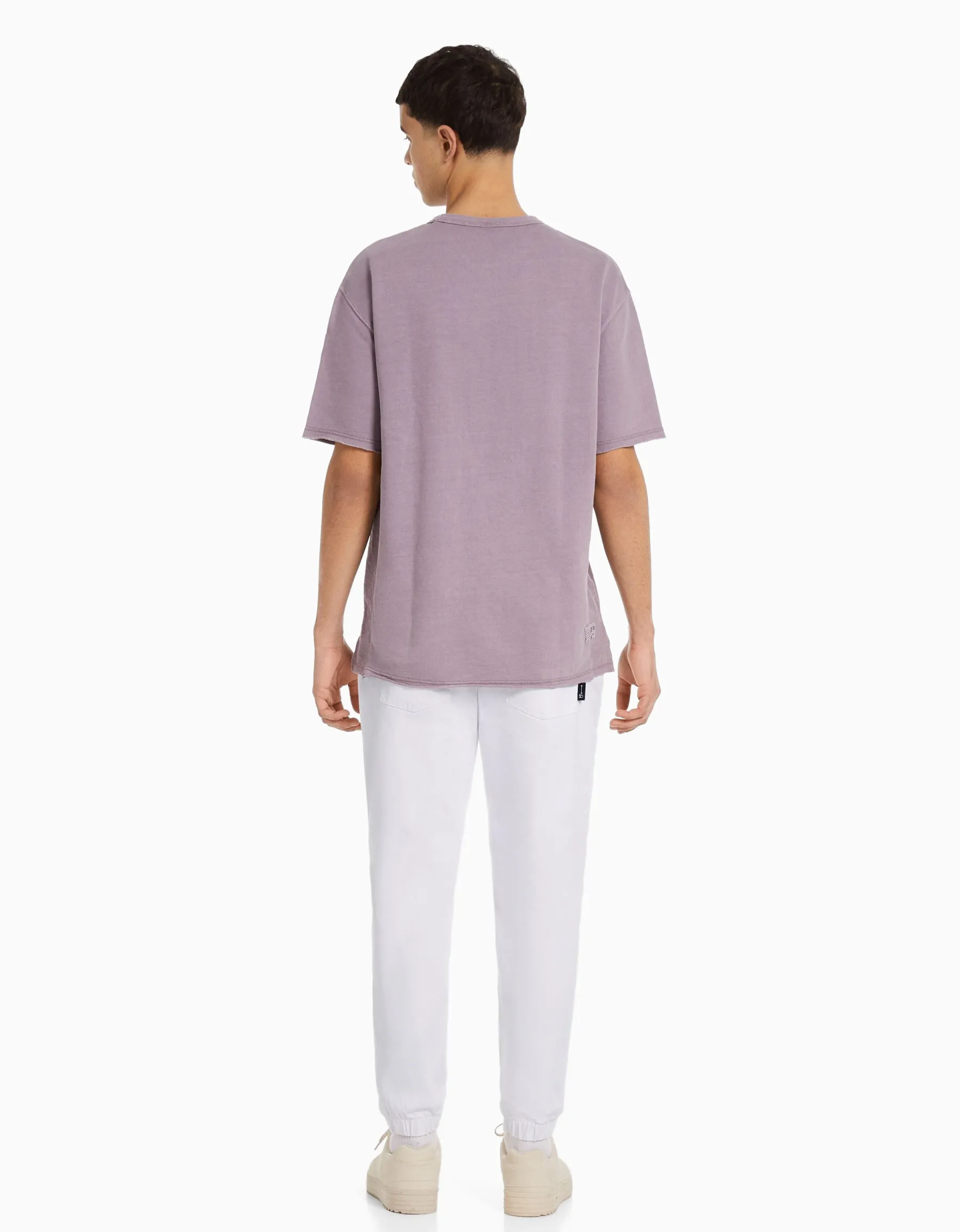 BERSHKA Jean jogger coloré déchirures Blanc Hot
