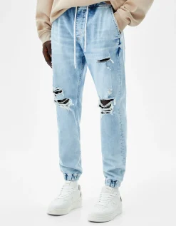 BERSHKA Jean jogger déchiré Bleu Store
