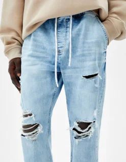 BERSHKA Jean jogger déchiré Bleu Store