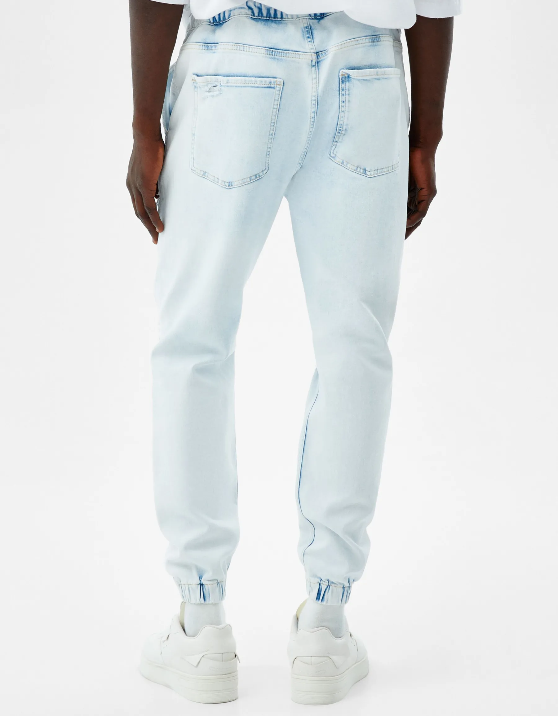 BERSHKA Jean jogger déchiré Bleu New