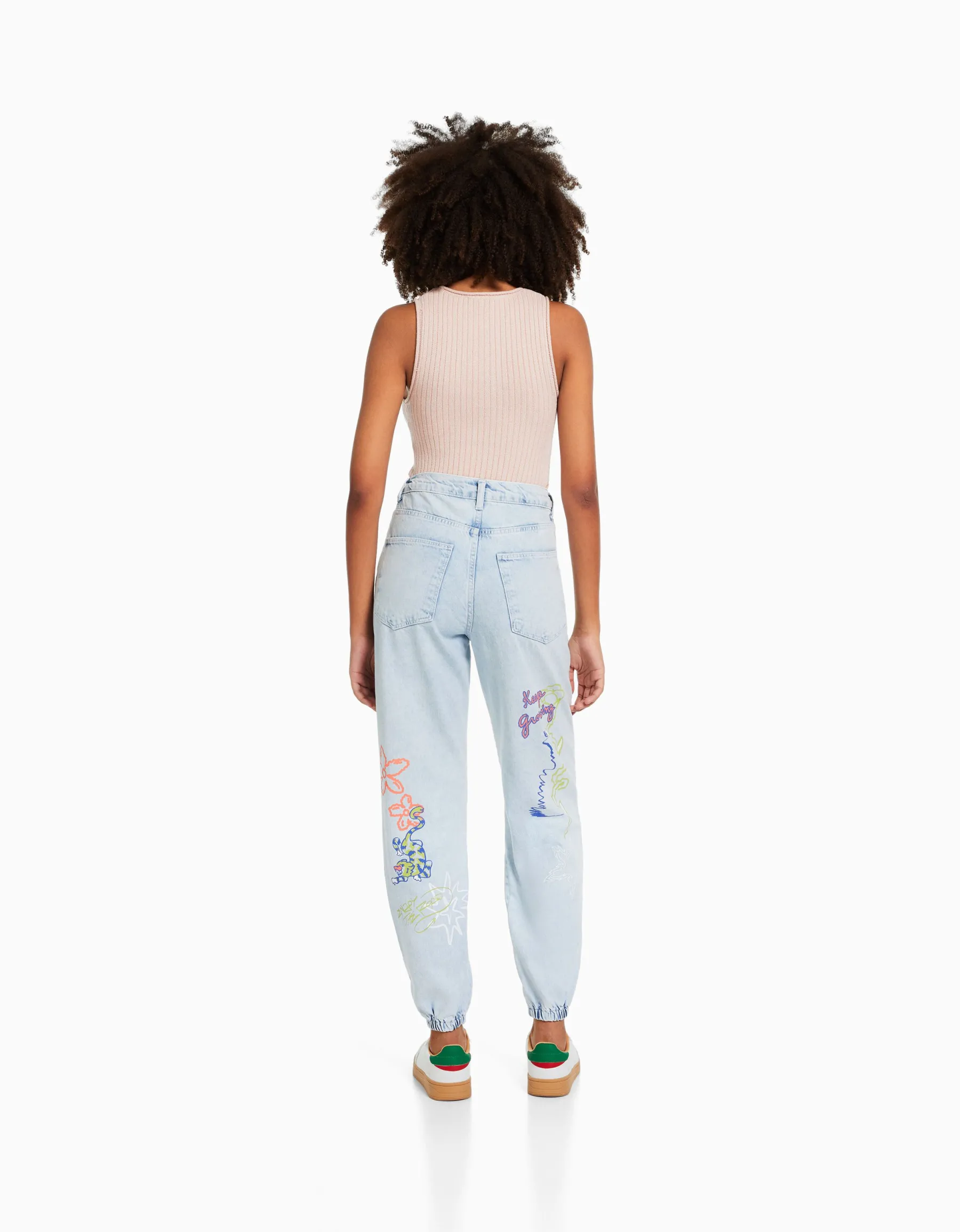 BERSHKA Jean jogger graffiti Bleu lavé Discount
