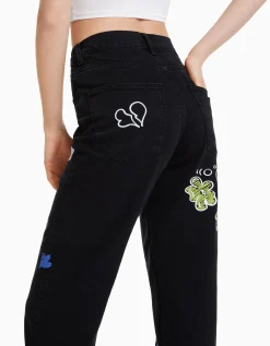 BERSHKA Jean jogger graffiti Bleu lavé Fashion