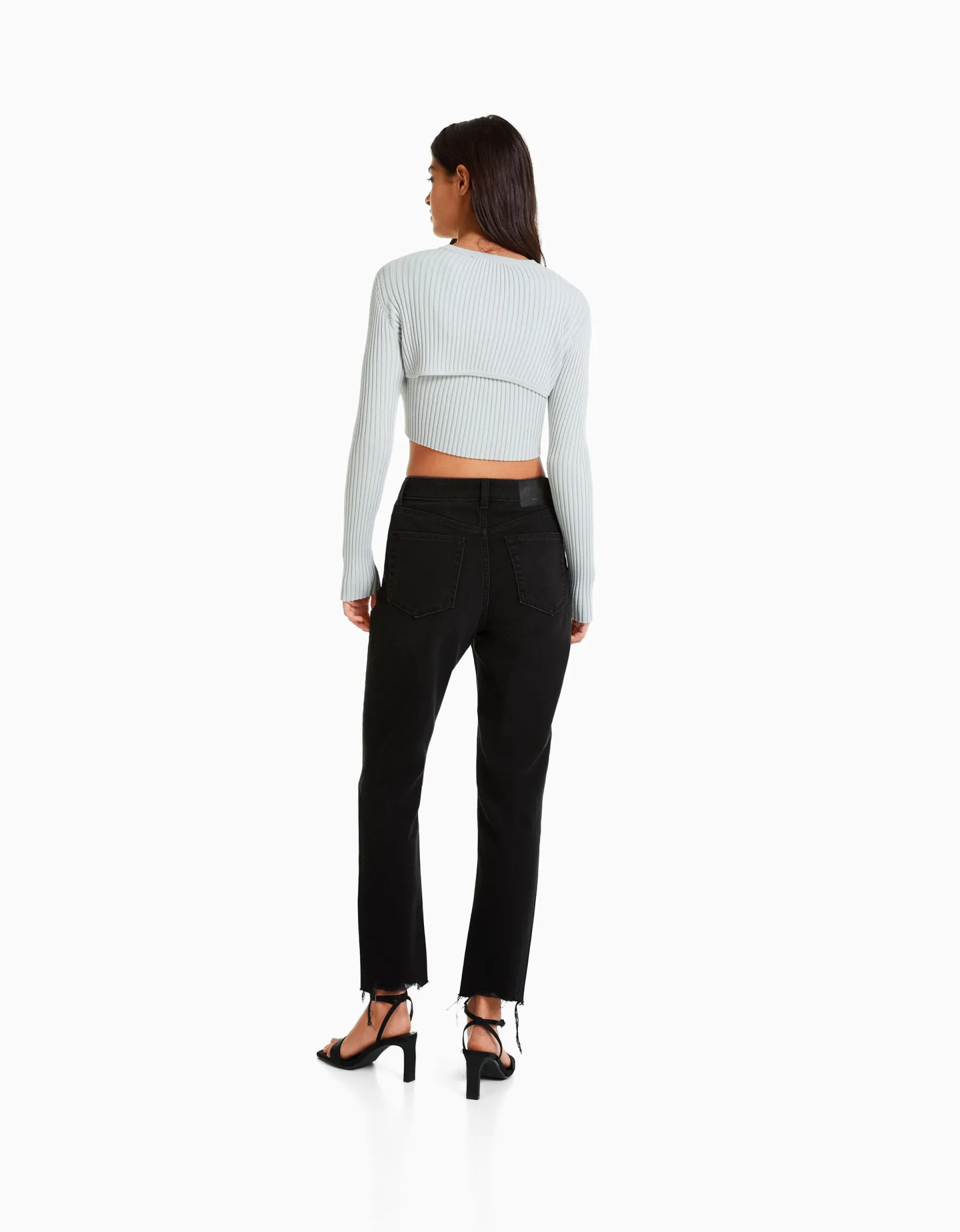 BERSHKA Jean mom déchiré Bleu Best