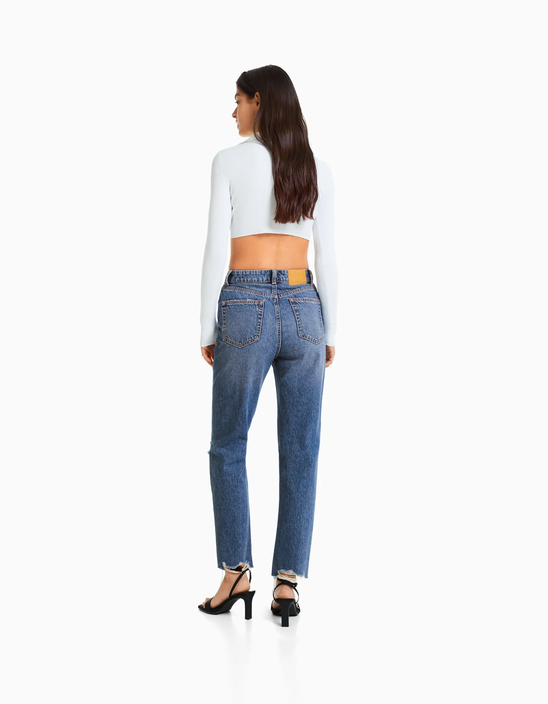 BERSHKA Jean mom déchiré Bleu Store