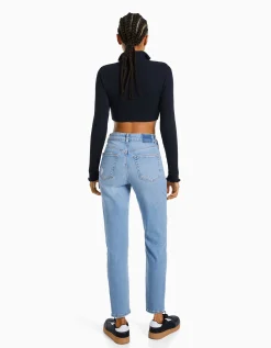 BERSHKA Jean mom décontracté déchiré Bleu Flash Sale