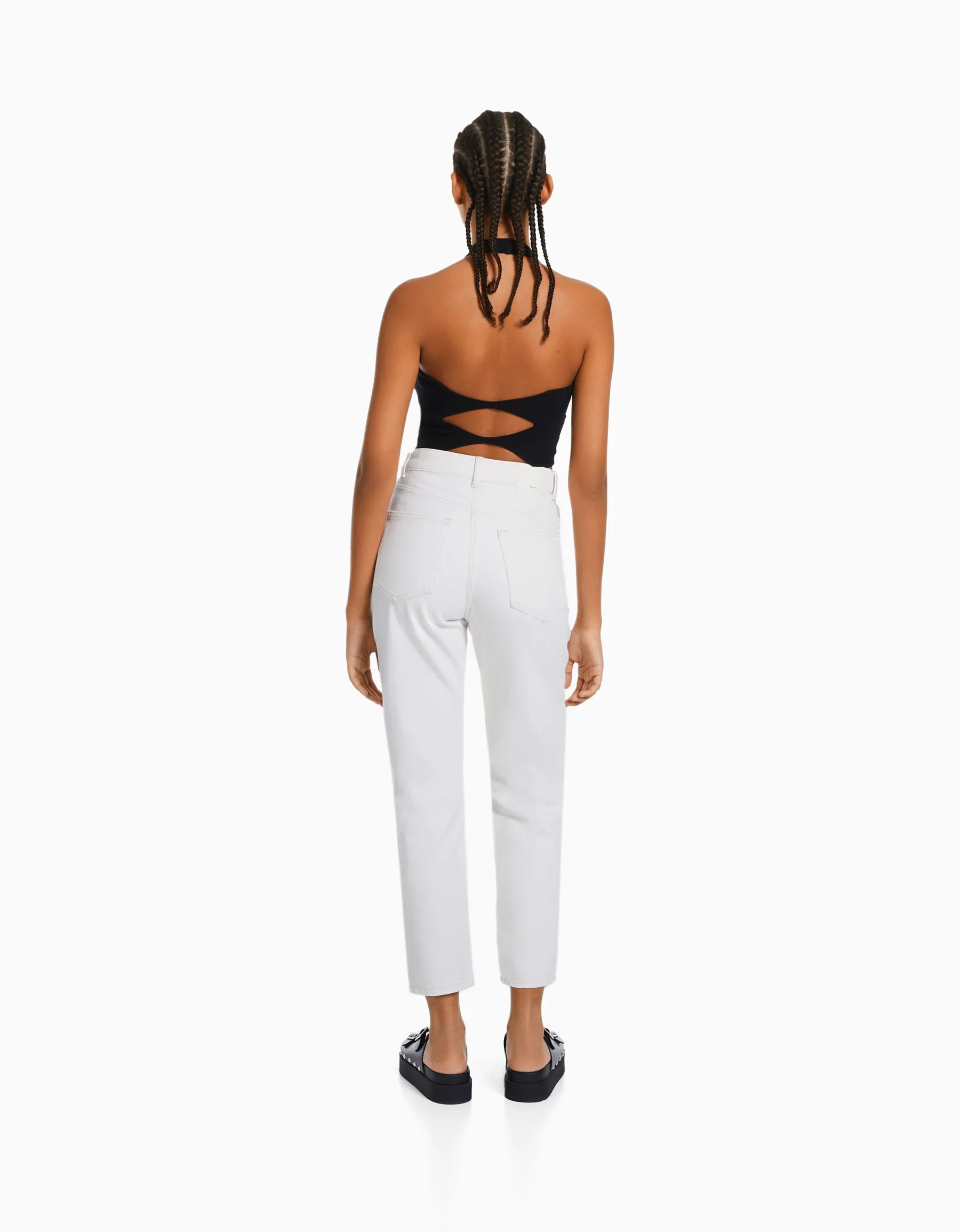 BERSHKA Jean mom fit Bleu lavé Online
