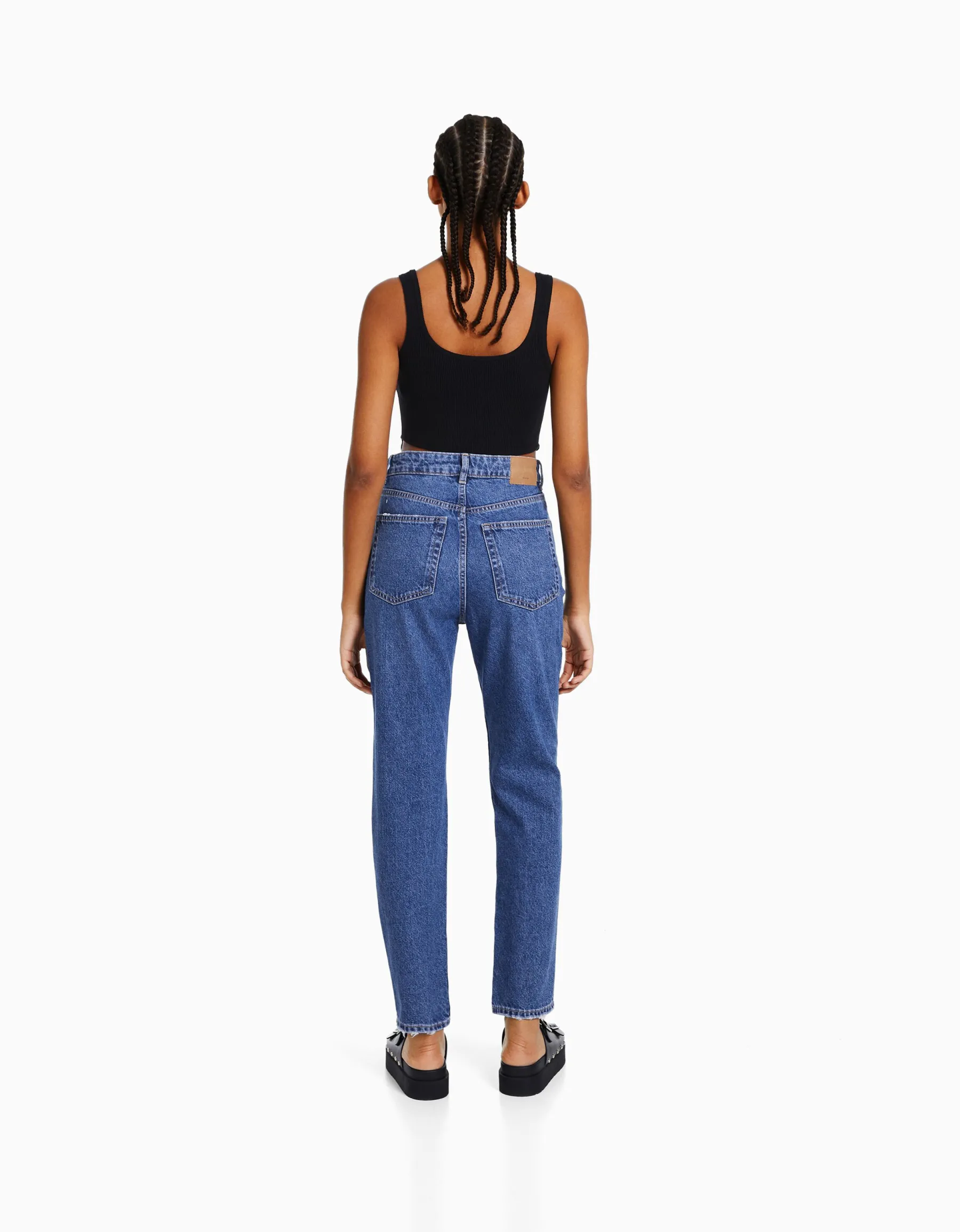 BERSHKA Jean mom fit Bleu lavé Hot