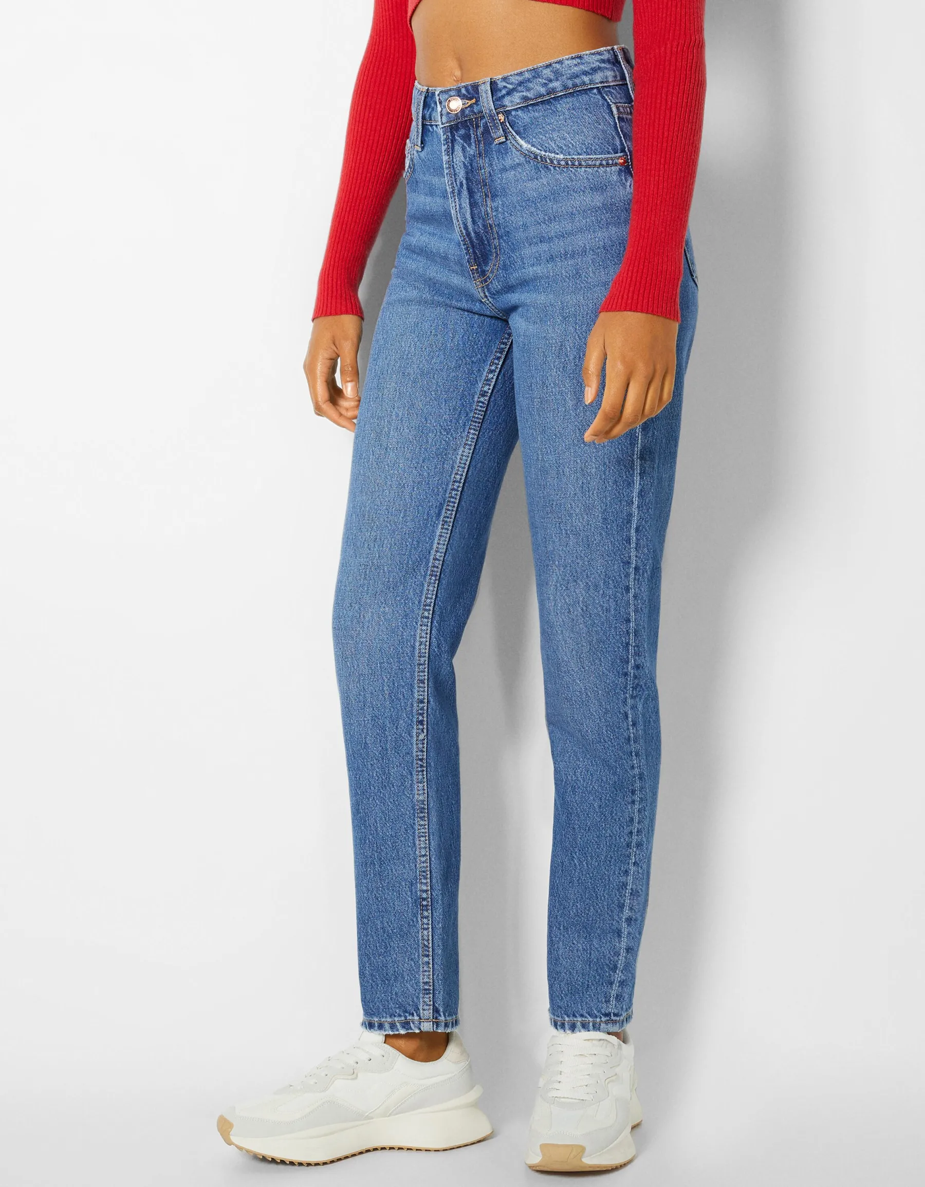 BERSHKA Jean mom fit Bleu Shop