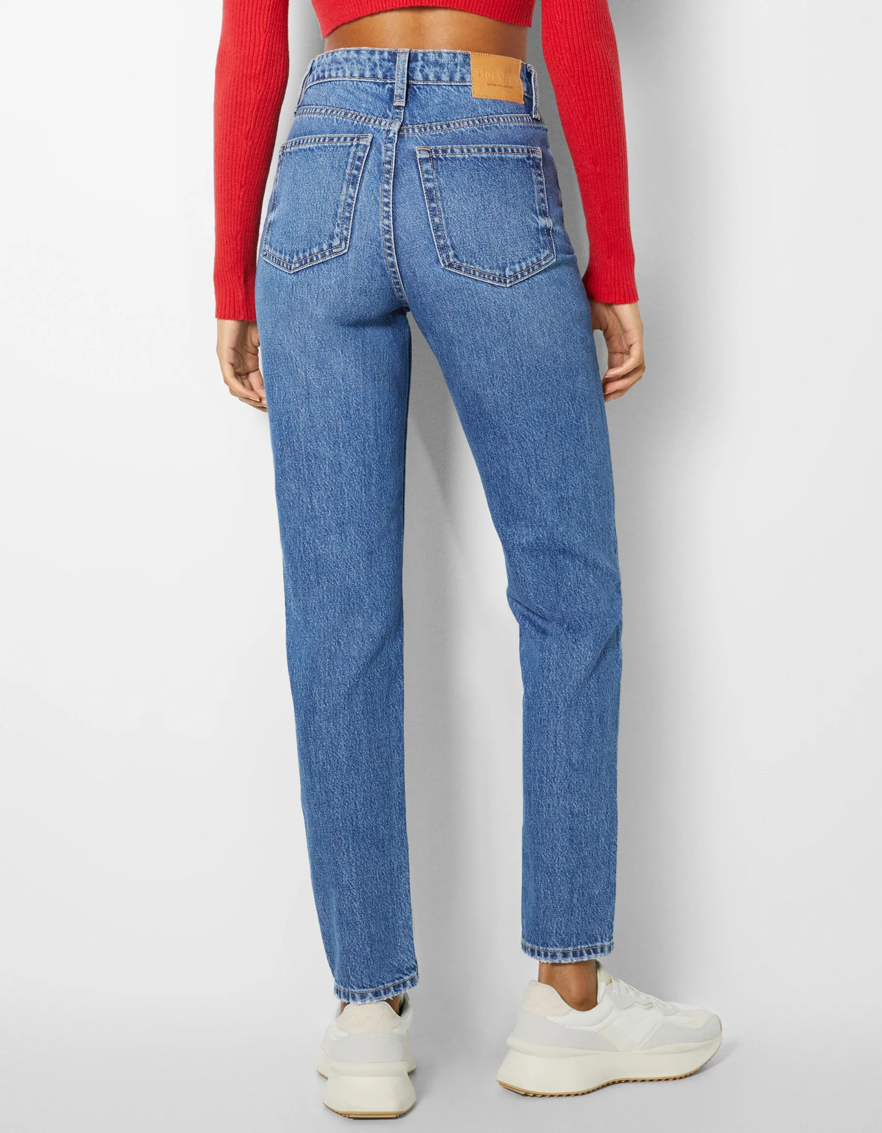 BERSHKA Jean mom fit Bleu Shop