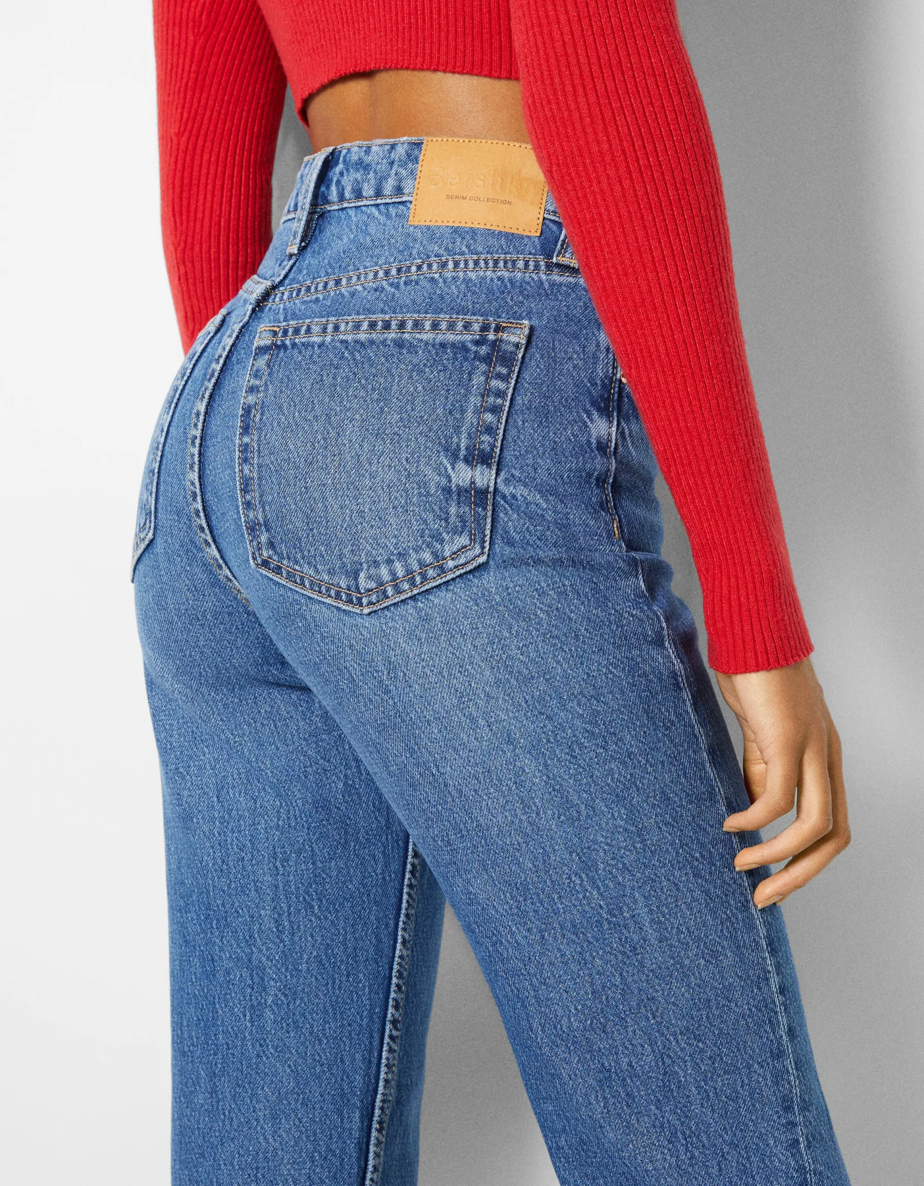 BERSHKA Jean mom fit Bleu Shop