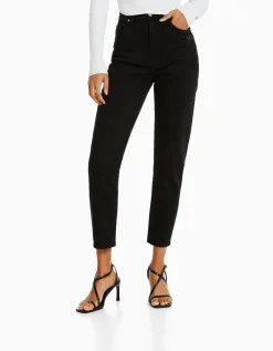 BERSHKA Jean mom slim décontracté Bleu lavé Clearance