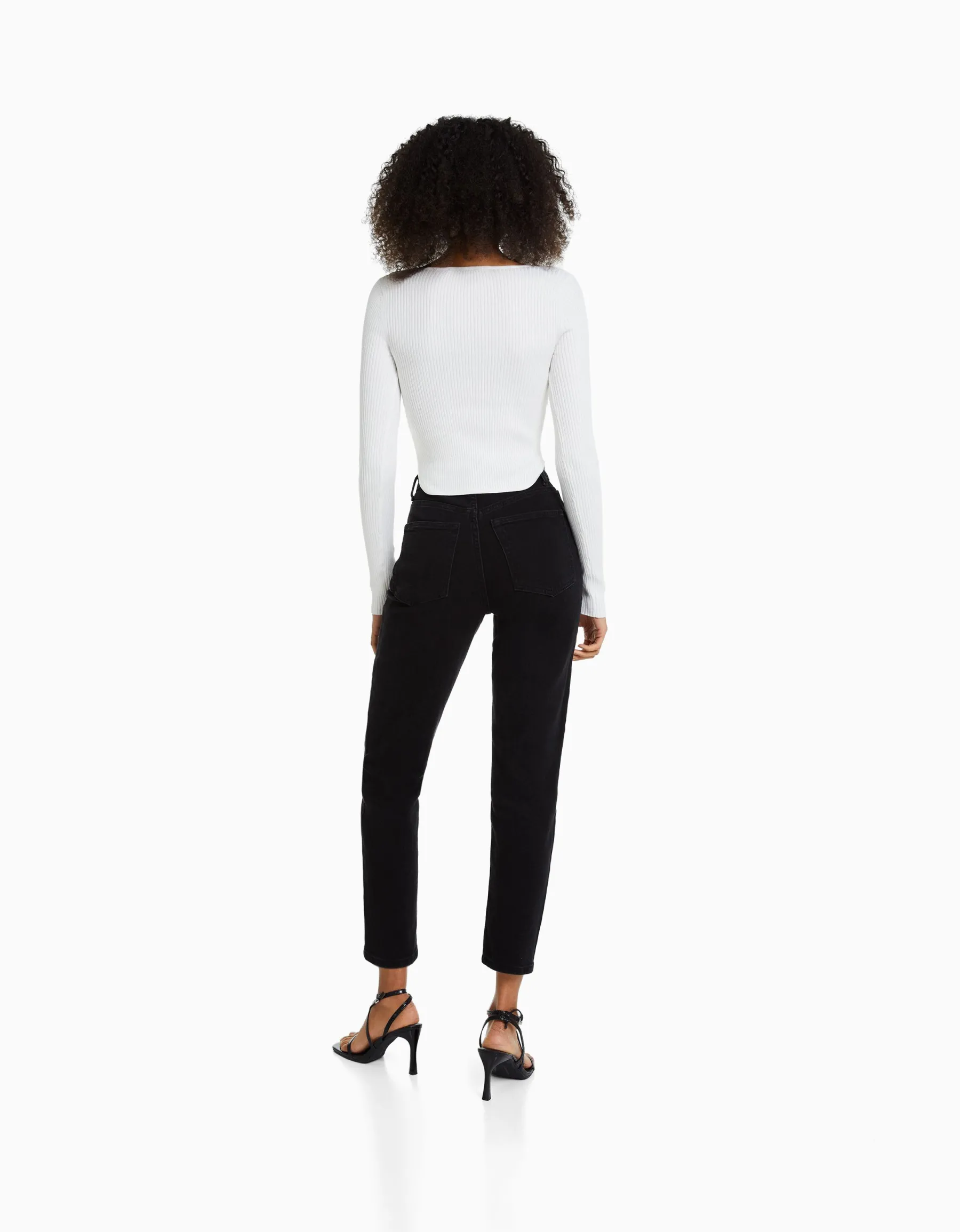 BERSHKA Jean mom slim décontracté Bleu lavé Clearance