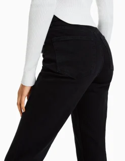 BERSHKA Jean mom slim décontracté Bleu lavé Clearance