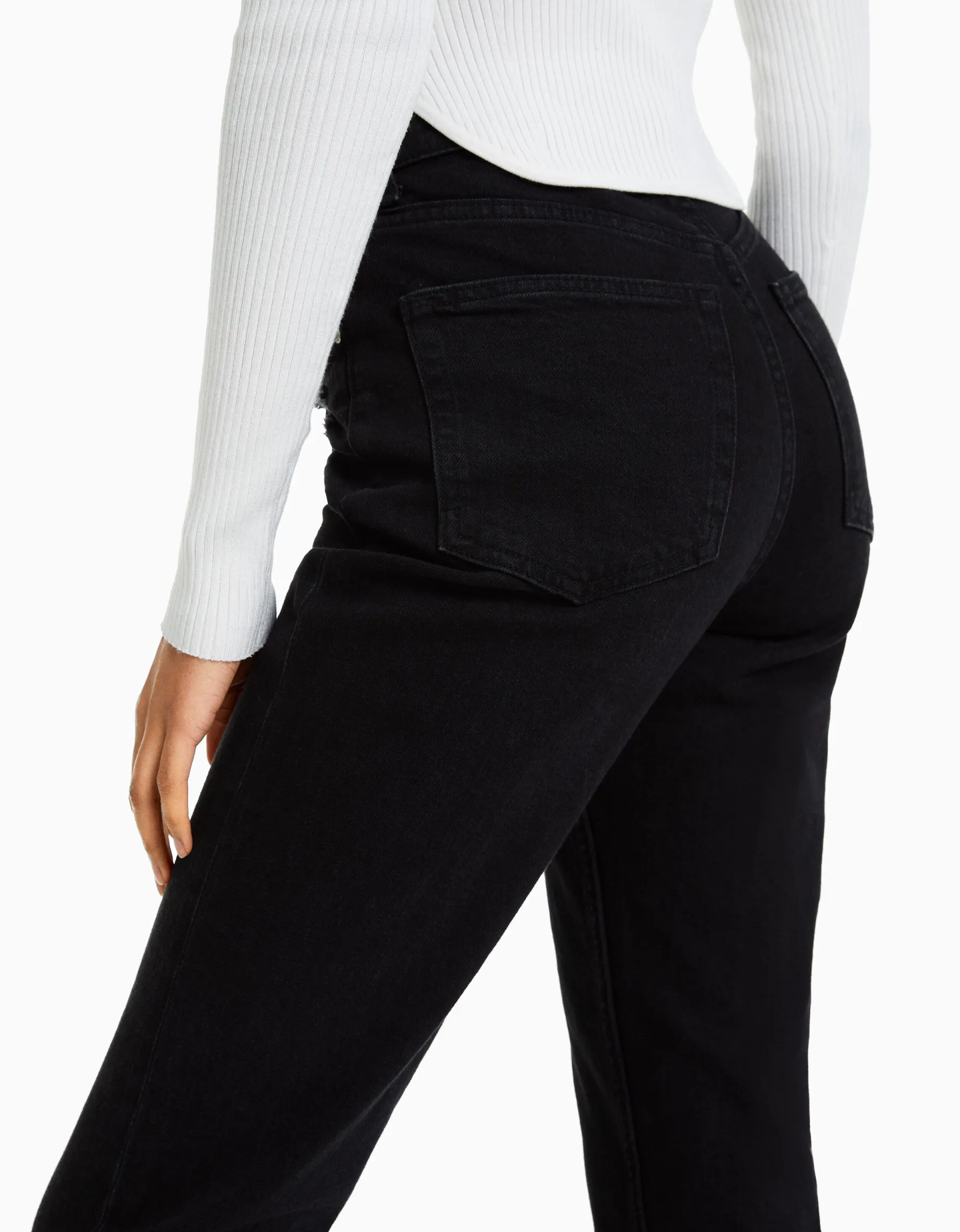 BERSHKA Jean mom slim décontracté Bleu lavé Clearance
