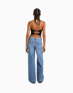 BERSHKA Jean palazzo Bleu clair Discount